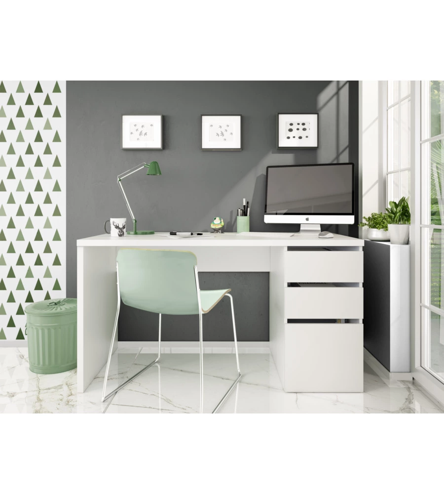SCRIVANIA "STYLUS" BIANCO ARTICO 2 CASSETTI E 1 ANTA, 74X138X60 CM